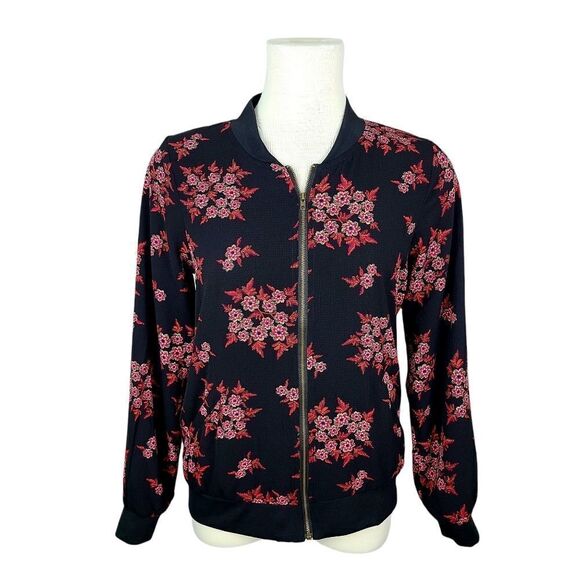 Faith and Joy Black & Pink Floral Print Bomber Jacket XS - Picture 1 of 16